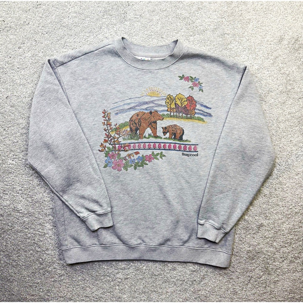 Staycool Bear Sweatshirt Mens XL Gray Nature Mountain Landscape Graphic Pullover